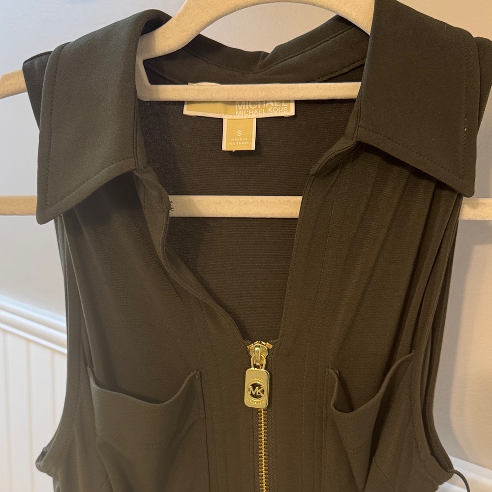 Michael Kors Dark Green Zip-Front Dress